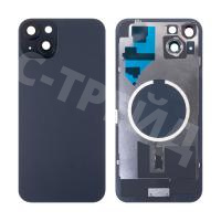 Задняя крышка для iPhone 15 Plus (A3094) в сборе со стеклом камеры Черный (стекло, монолит, MagSafe, логотип) - Премиум