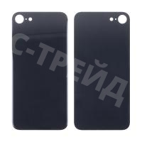 Задняя крышка для iPhone 8 Черный (стекло, монолит, широкий вырез под камеру, логотип) - Премиум