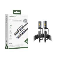 Кабель Type-C - 3 в 1 (Type-C+прикуриватель+LED подсветка) Acefast J4 (3A, 60W, оплетка нейлон, 1,2 м) Черный