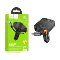 Автомобильное зарядное устройство USB/Type-C Hoco NZ18 (65W, QC3.0, PD, 1Type-C, 1USB, встроенный кабель Type-C) Черный