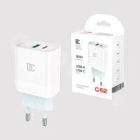 Сетевое зарядное устройство USB/Type-C BC C62 (18W, QC3.0, PD, 2 порта) Белый