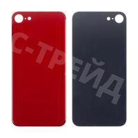 Задняя крышка для iPhone 8 Красный (стекло, монолит, широкий вырез под камеру, логотип) - Премиум