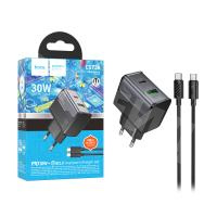 Сетевое зарядное устройство USB/Type-C Hoco CS73A (30W, QC3.0, PD, 2 порта, кабель Type-C-Type-C) Черный