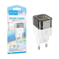 Сетевое зарядное устройство Type-C Hoco C125A (20W, PD, прозрачный корпус) Черный