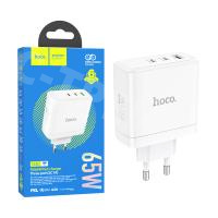 Сетевое зарядное устройство USB/Type-C Hoco N30 (65W, QС3.0, PD, 3 порта, GaN) Белый