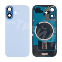Задняя крышка для iPhone 17 (A3520) в сборе со стеклом камеры Голубой (стекло, монолит, MagSafe, логотип) - Премиум