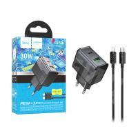 Сетевое зарядное устройство USB/Type-C Hoco CS73A (30W, QC3.0, PD, 2 порта, кабель Type-C-Lightning) Черный