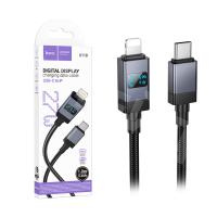 Кабель Type-C - Lightning Hoco X118 (3A, 27W, PD, оплетка нейлон, с дисплеем) Черный
