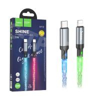 Кабель Type-C - Lightning Hoco U112 (3A, 20W, PD, прозрачный, светодиодный) Серый