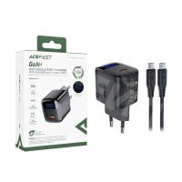 Сетевое зарядное устройство Type-C Acefast A115 (30W, PD, кабель Type-C-Type-C, GaN, с дисплеем) Черный