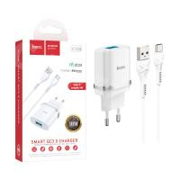 Сетевое зарядное устройство USB Hoco C12Q (18W, QС3.0, кабель Type-C) Белый