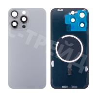 Задняя крышка для iPhone 15 Pro Max (A3106) в сборе со стеклом камеры Серый (стекло, монолит, MagSafe, логотип) - Премиум