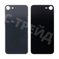 Задняя крышка для iPhone SE 2020 (A2296) Черный (стекло, монолит, широкий вырез под камеру, логотип) - Премиум
