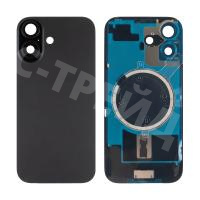 Задняя крышка для iPhone 17 (A3520) в сборе со стеклом камеры Черный (стекло, монолит, MagSafe, логотип) - Премиум