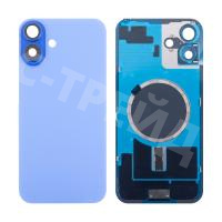 Задняя крышка для iPhone 16 Plus (A3290) в сборе со стеклом камеры Голубой (стекло, монолит, MagSafe, логотип) - Премиум