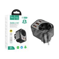 Сетевой фильтр с портами Hoco NS3 (4000W, QС3.0, PD, 1 розетка + 2 порта USB, 1 порт Type-C) Черный