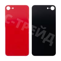 Задняя крышка для iPhone SE 2020 (A2296) Красный (стекло, монолит, широкий вырез под камеру, логотип) - Премиум