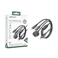 Кабель Type-C - 3 в 1 (Type-C + Type-C + Беспроводная зарядка 15W) Acefast C6-11 (3A, 100W, оплетка нейлон, 1,2 м) Черный