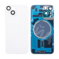 Задняя крышка для iPhone 14 (A2883) в сборе со стеклом камеры Белый (стекло, монолит, MagSafe, логотип) - Премиум