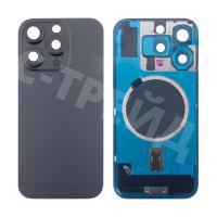 Задняя крышка для iPhone 16 Pro (A3293) в сборе со стеклом камеры Черный (стекло, монолит, MagSafe, логотип) - Премиум