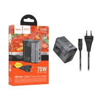 Сетевое зарядное устройство USB/Type-C Hoco CS76A (70W, QC3.0, PD, 3 порта, с сетевым кабелем) Черный