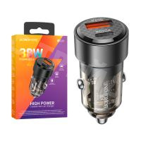 Автомобильное зарядное устройство USB/Type-C Borofone BZ20 (38W, QC3.0, PD, 1Type-C, 1USB, прозрачный корпус) Черный