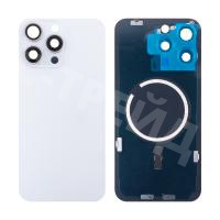 Задняя крышка для iPhone 15 Pro Max (A3106) в сборе со стеклом камеры Белый (стекло, монолит, MagSafe, логотип) - Премиум