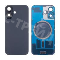 Задняя крышка для iPhone 16 (A3287) в сборе со стеклом камеры Черный (стекло, монолит, MagSafe, логотип) - Премиум