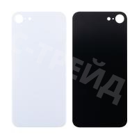 Задняя крышка для iPhone SE 2020 (A2296) Белый (стекло, монолит, широкий вырез под камеру, логотип) - Премиум