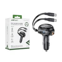 Автомобильное зарядное устройство USB/Type-C Acefast B13 (53W, QC3.0, PD, 1USB, 2 встроенных кабеля Type-C) Черный