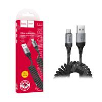 Кабель USB - MicroUSB Hoco X121 (2.4A, 1.5 м, пружина) Черный