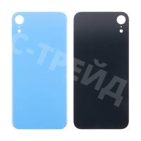 Задняя крышка для iPhone Xr (A2105) Голубой (стекло, монолит, широкий вырез под камеру, логотип) - Премиум