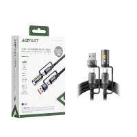Кабель Type-C - 3 в 1 (Type-C+USB+LED подсветка) Acefast J5 (3A, 60W, оплетка нейлон, 1,2 м) Черный