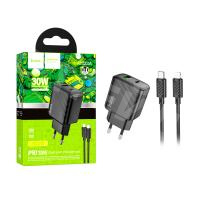 Сетевое зарядное устройство USB/Type-C Hoco CS23A (30W, QC3.0, PD, 2 порта, кабель Type-C-Lightning) Черный