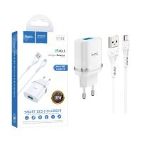 Сетевое зарядное устройство USB Hoco C12Q (18W, QС3.0, кабель MicroUSB) Белый