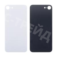 Задняя крышка для iPhone 8 Белый (стекло, монолит, широкий вырез под камеру, логотип) - Премиум