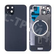 Задняя крышка для iPhone 15 Plus (A3094) в сборе со стеклом камеры Черный (стекло, монолит, MagSafe, логотип) - Премиум