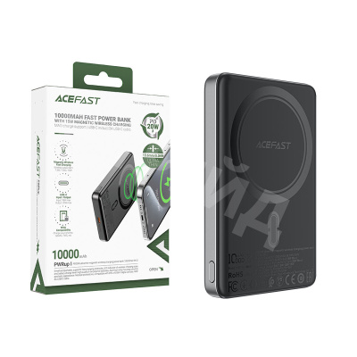Внешний Аккумулятор (Power Bank) Acefast M12 10000 mAh (20W, PD, беспроводная зарядка 15W, MagSafe, Type-C, LED индикатор) Черный