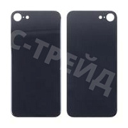Задняя крышка для iPhone 8 Черный (стекло, монолит, широкий вырез под камеру, логотип) - Премиум