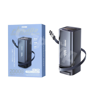 Внешний Аккумулятор (Power Bank) Remax FC-22 20000 mAh (100W, PD, Type-C, встроенный кабель Type-C, LED дисплей) Серый