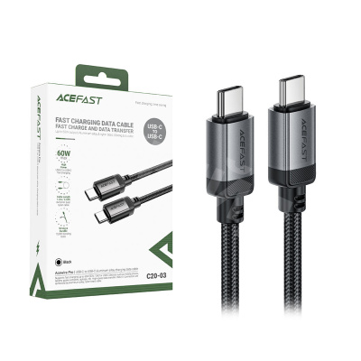 Кабель Type-C - Type-C Acefast C20-03 (3A, 60W, PD, оплетка нейлон, 1.2 м) Черный