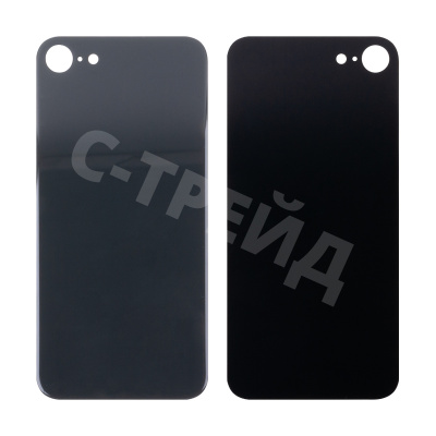 Задняя крышка для iPhone SE 2020 (A2296) Черный (стекло, монолит, широкий вырез под камеру, логотип) - Премиум