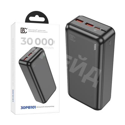 Внешний Аккумулятор (Power Bank) BC 30PB101 30000 mAh (22.5W, QC3.0, PD, 2USB, MicroUSB, Type-C, LED индикатор) Черный
