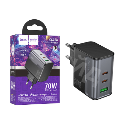 Сетевое зарядное устройство USB/Type-C Hoco CS75A (70W, QC3.0, PD, 3 порта) Черный