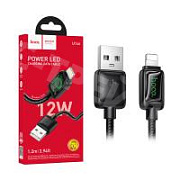 Кабель USB - Lightning Hoco U146 (12W, оплетка нейлон, 1.2 м) Черный