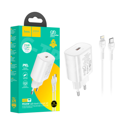 Сетевое зарядное устройство Type-C Hoco N22 (25W, PD, кабель Type-C-Lightning) Белый