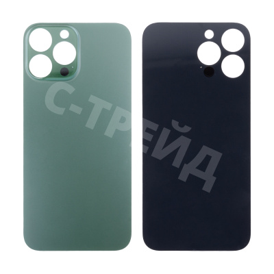 Задняя крышка для iPhone 13 Pro Max (A2645) Зеленый (стекло, монолит, широкий вырез под камеру, логотип) - Премиум