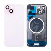 Задняя крышка для iPhone 15 (A3090) в сборе со стеклом камеры Розовый (стекло, монолит, MagSafe, логотип) - Премиум