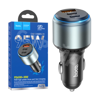 Автомобильное зарядное устройство USB/Type-C Hoco NZ9 (95W, QC3.0, PD, 2Type-C, 1USB) Черный