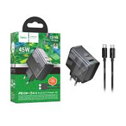 Сетевое зарядное устройство USB/Type-C Hoco CS74A (45W, QC3.0, PD, 2 порта, кабель Type-C-Type-C) Черный